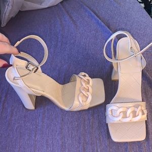 Tan Square Toed Block Heels